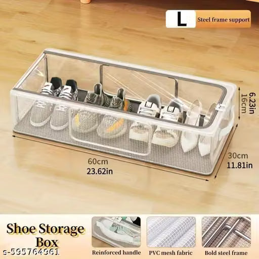 Shoe Organizer Storage Box for Closet, Under Bed Sneakers Short Boots Container Bins, Clear Foldable Plastic Shoes Storage Organization for Man Women Shoes Boots