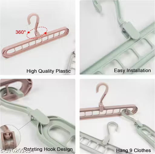 Space Saver Folding Hangers, Anti-Skid Plastic Magic Clothes Hanger, 360º Swivel Hook, 9-Holes Design Closet Organiser Hanger (Pack of 7) ,Multicolor