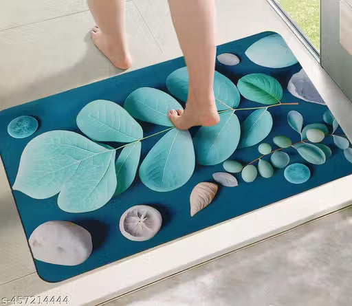 3D Patterned Anti Slip Water Soaking Floor Mat, Water Absorbent Non Slip Bath Mat, Quick Dry Mat for Bathroom, Door Mat for Home, Kitchen, Office (Pack of 1) - Green Leaves