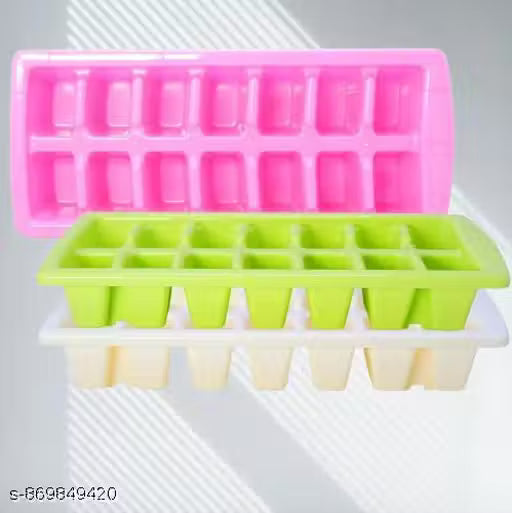 PACK OF 3 PREMIUM Fridge Plastic Ice Cube Tray | Freezer ICE TRAY Maker | Cocktails Coffee Lemon Juice Ice Mould (COLOUR MAY VARY)