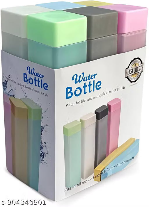 Frosty Square Water Bottle (1L) (Pack of 6) | Premium Plastic Water Bottle Set | Stylish Bottle for Home, Gym & Office