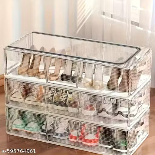 Shoe Organizer Storage Box for Closet, Under Bed Sneakers Short Boots Container Bins, Clear Foldable Plastic Shoes Storage Organization for Man Women Shoes Boots