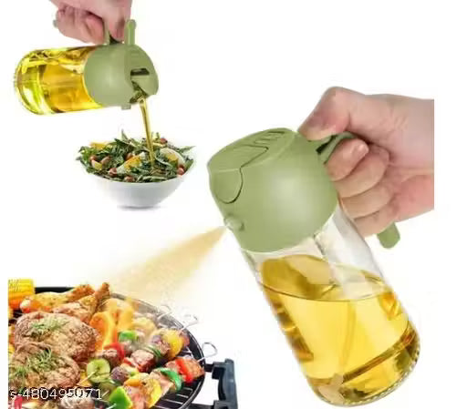 500ml 2 in 1 Olive Oil Sprayer and Oil Dispenser Bottle for Kitchen, Glass Oil Bottle with Premium Nozzle, Oil Sprayer for Air Fryer, Salad,BBQ,Roasting (Multi Color) (Pack of 1)
