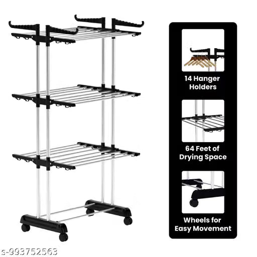 Cloth Dryer Stand Stainless Steel Heavy Duty Double Pole 3 Layer Cloth Drying Stand for Balcony | Cloth Stand | Cloth Dryer Stands Steel | Cloth Dryer Stand Steel | Cloth Dryer Stand for Balcony