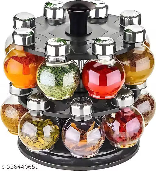 Revolving Spice Rack | 16 in 1 Masala Rack Set | Big Spice Container | Seasoning Kitchen Storage Organization | Turntable Condiment Stand | Revolving Spice Rack | Condiment Set
