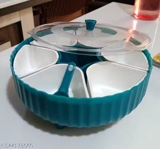 360° Rotating Masala Box 7 Compartment with Spoon | Airtight Spice Organizer for Kitchen | Transparent Plastic Masala Dabba | Dry Fruit, Mukhwas, Snacks & Seasoning Storage Container