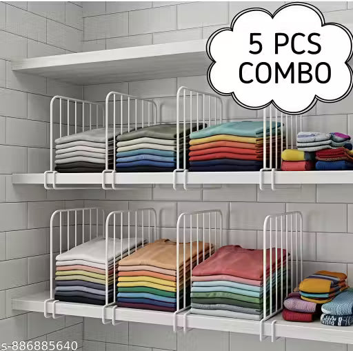5 Piece Shelf Divider Set/Metal Wardrobe Separator for Clothes/Books & Pantry Storage/Partition for Shelves/Closet & Cupboard Organizer for Home & Office (WHITE) : 33 27 3.5 cm()