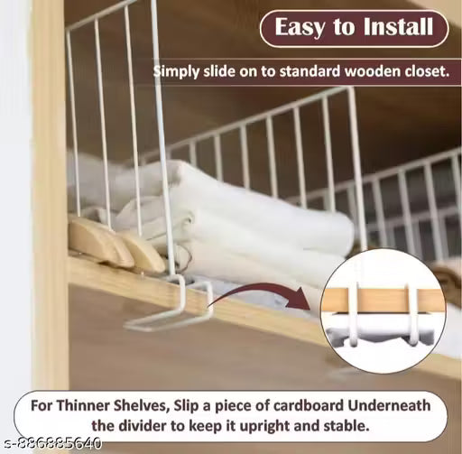 5 Piece Shelf Divider Set/Metal Wardrobe Separator for Clothes/Books & Pantry Storage/Partition for Shelves/Closet & Cupboard Organizer for Home & Office (WHITE) : 33 27 3.5 cm()