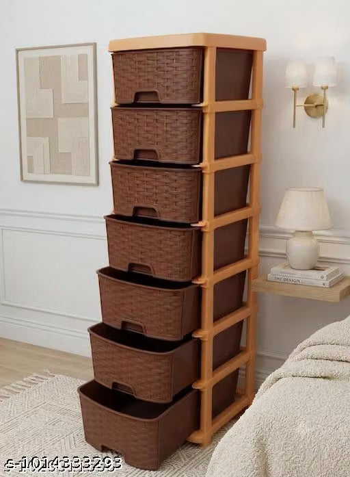 7 Layer Plastic Modular Drawer Storage Chest Of Drawers Organizer Storage , Large Stomo Racks For Multipurpose Anti-slip Shoes Organizers | Brown | 7 Layer