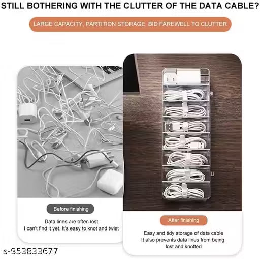 fragIn Data Cable Organizer Box for Wire Management,Transparent Box with 8 Compartment and 10 Cable Ties, Storage Organiser for Office & Home,Cable Management Solution