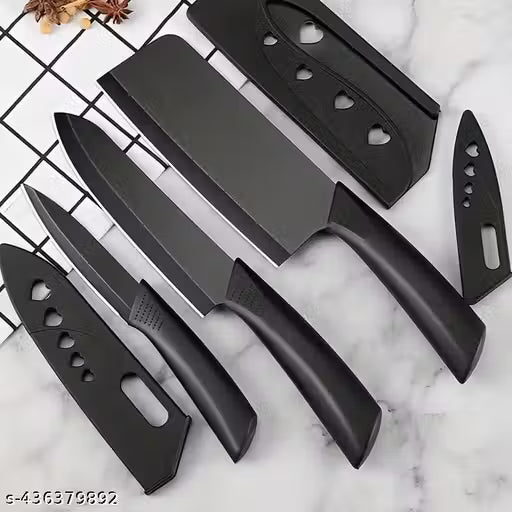 NAND IMPORTER Stainless Steel 3 Pieces Professional Kitchen Knife Set, Meat Knife, Chef's Knife with Non-Slip Handle Sharp Manual Sharpening for Home Kitchen and Restaurant (2) - Black
