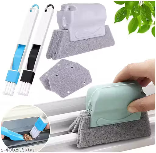 (pack of 01 & 01) Combo of Window Groove Frame Cleaning and Window Slot Keyboard Dust Cleaning Brushes with Mini Dustpan (Multicolor)
