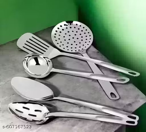 Cheforia 5-in-1 Kitchen Cooking Spoon Set – Khurpi, Poni, Chamcha, Paan, Lining Jhara | Stainless Steel & Durable