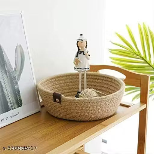 sara entrprises Mini Rope Storage Natural Handwoven Jute Shelf Basket For Your Home & Kitchen (Pack of 3,Beige