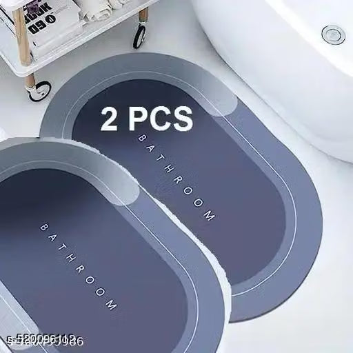 Water Absorbing Bathroom Mat Door Mat for Home Anti Skid Mat for Bathroom Floor Mat Rubber Backed Anti-Slip Non Slip mat for Home, Kitchen (40 x 60 cm) (Oval PACK OF 2 PCS)