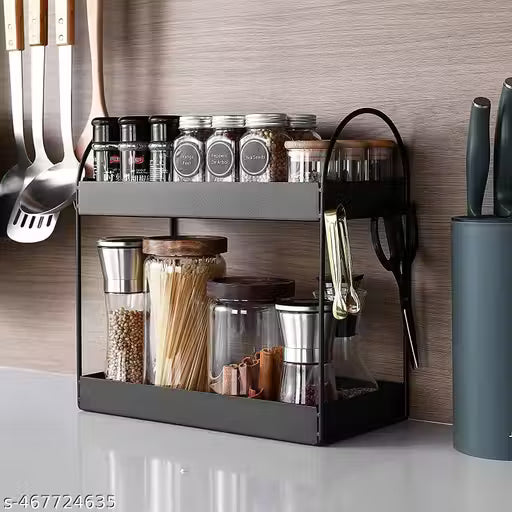 EPIC 2-Tier Standing Rack Bathroom Countertop Organizer Vanity Tray Cosmetic Makeup Storage Kitchen Spice Rack Standing Shelf (White, Metal, Pack of 1)