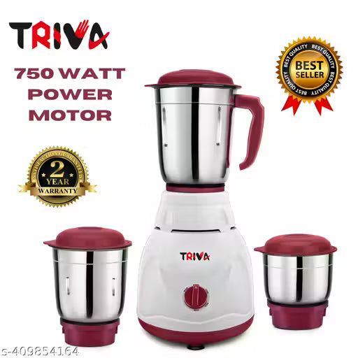 Triva 500watt REMIX PRO Mixer grinder with wet grinding jar of 1.25 liter and dry grinding jar of 0.8 liter and .4 liter jar of chutney wet grinding