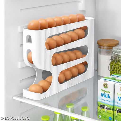 Gravity, Rolling Egg Holder for Fridge | 4 Layer Egg Storage Organizer | Large Capacity Refrigerator Egg Rack | Food Grade Kitchen Storage Container | White