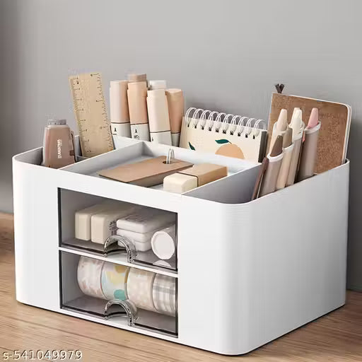 Shrigana Desk Organizer with 2 Drawer, Multi-Functional Pencil Holder for Desk, Desk Supplies Organizer with 5 Compartments + Drawer for Office Home Art Supplies