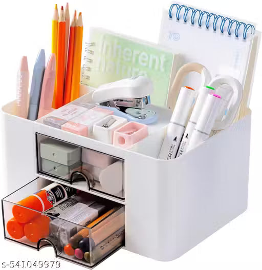 Shrigana Desk Organizer with 2 Drawer, Multi-Functional Pencil Holder for Desk, Desk Supplies Organizer with 5 Compartments + Drawer for Office Home Art Supplies