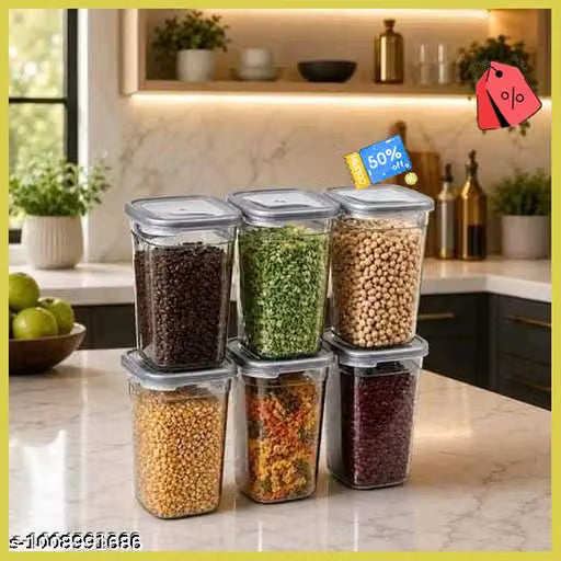 6p 1100ml Airtight Square Shape Container | Kitchen Storage Container Set | Plastic Storage Jar | Jar for Kitchen Accessory Dabba | Box for Kitchen with Lid, 1100ml (Black, Pack of 6 #NEW #LATEST #TRENDING
