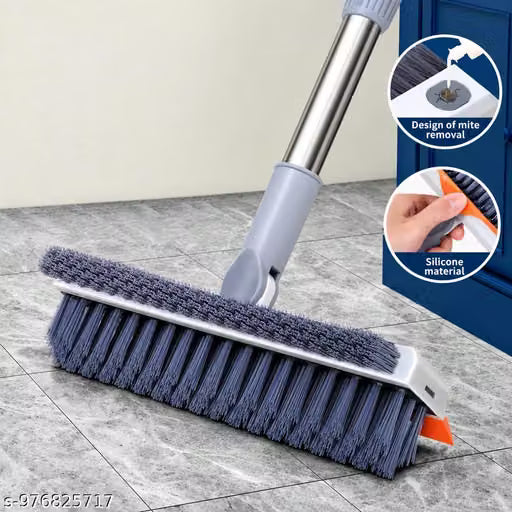 Bathroom Cleaning Brush with Wiper - Long Handle 180° Rotate Toilet Brush, Tiles Cleaning, Floor Scrub for Kitchen and Bathroom Accessories 3 in 1 Tile Brush (3 in 1 Tile Brush Orange)