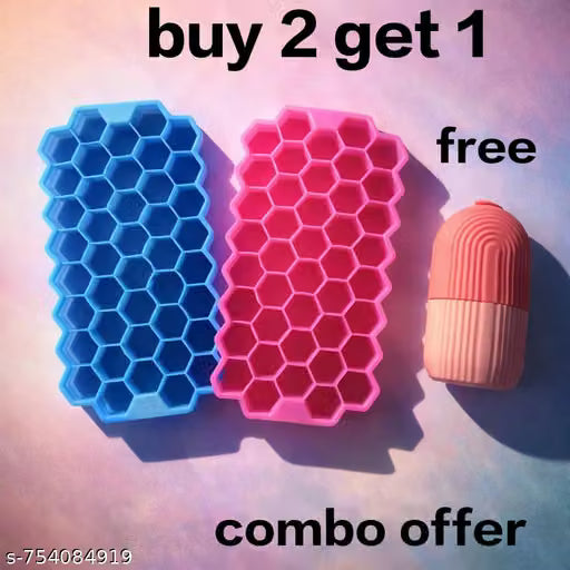 ( PACK OF 3 ) 2 PCS ICE TRAY WITH 37 ICE MOULD, FACE ROLLER ICE ROLLER