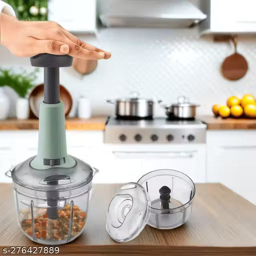 Indigo 650ml Chopper Manual Chopper Large Quick & Powerful Hand Held Food Chopper to Chop & Cut Fruits, Vegetables, Herbs, Onions for Salsa, Salad, Pesto, Hummus, Guacamole (Premium) | 3 Stainless Steel Blades