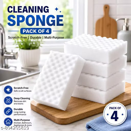 Magic Eraser Multipurpose Cleaning Sponge Strong & Durable Melamine Block for Household Deep Cleaning pack of 4