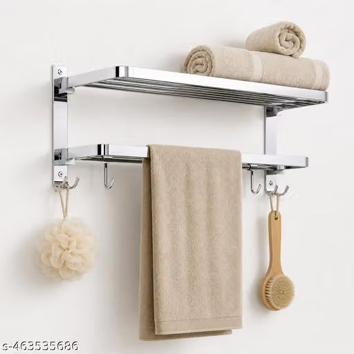 Pillu Premium 304 Stainless Steel Folding Towel Rack (18 "- Chrome Finish, Silver) (Stainless Steel Pack of 1)