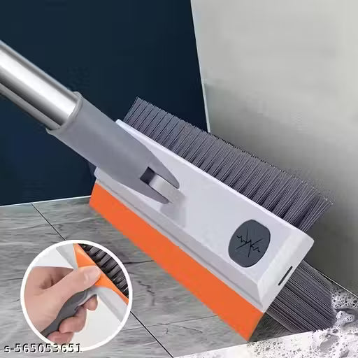 3 in 1 Bathroom Cleaning Brush with Wiper and Long Handle - 180° Rotate Floor Scrub Brush for Tiles, Home Kitchen Bathroom Accessories (Orange)
