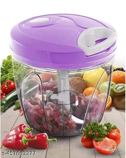XXL 1 Liter Big Size Kitchen Dori Handy Vegetable and Fruit Manual Chopper: Effortlessly Chop Onions, Fruits, and More - 5 Stainless Steel Blades for Quick and Easy Cutting (Purple, 1000ml)