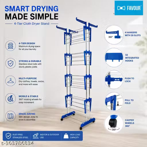 FAVOUR 365 DAYS STEEL FLOOR 4 LAYER CLOTH DRYING STAND Drying Racks