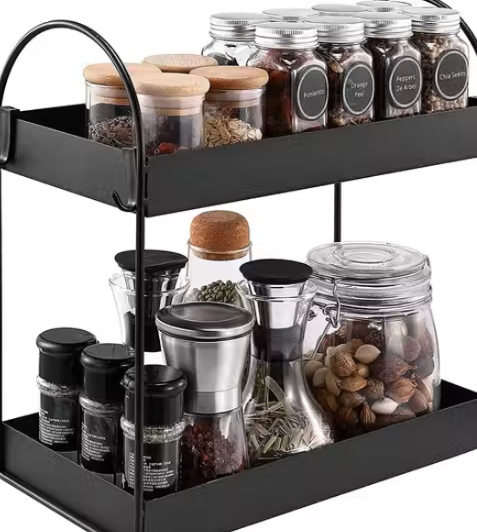 EPIC 2-Tier Standing Rack Bathroom Countertop Organizer Vanity Tray Cosmetic Makeup Storage Kitchen Spice Rack Standing Shelf (White, Metal, Pack of 1)